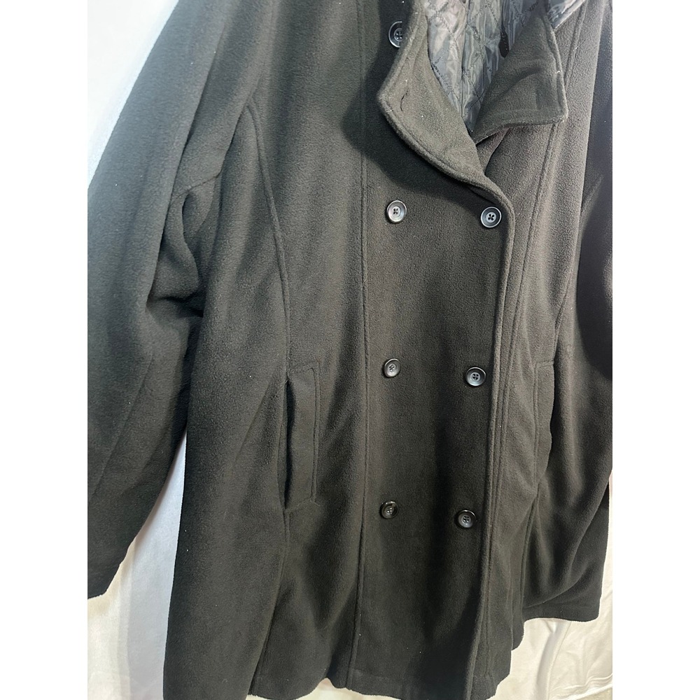 Woman Within Black Fleece Double Breasted Hooded Coat Jacket 36W - Picture 3 of 11